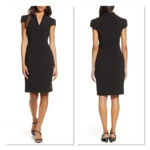 Tahari Star Neck Cap Sleeve Stretch Crepe Dress
